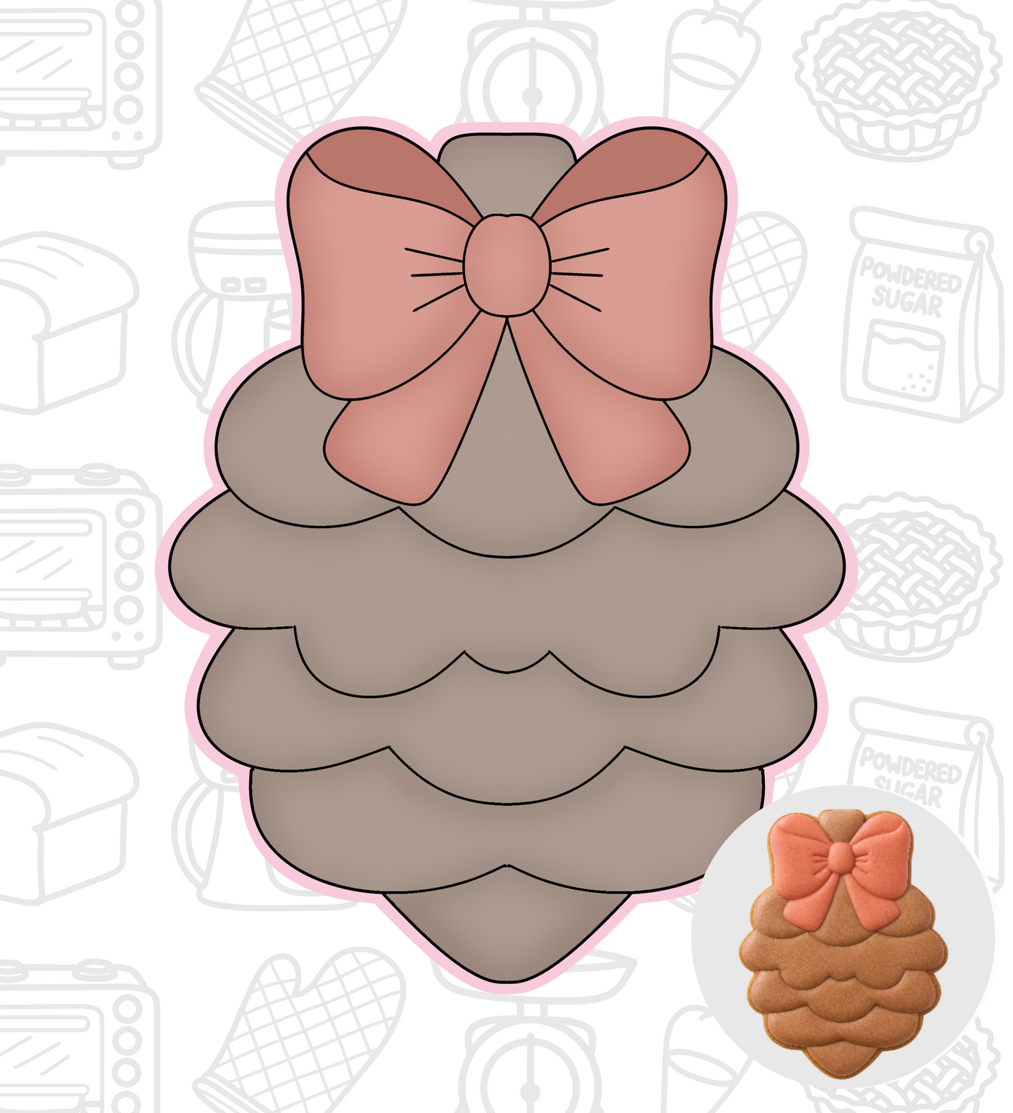 410. Pinecone with Bow Cookie Cutter