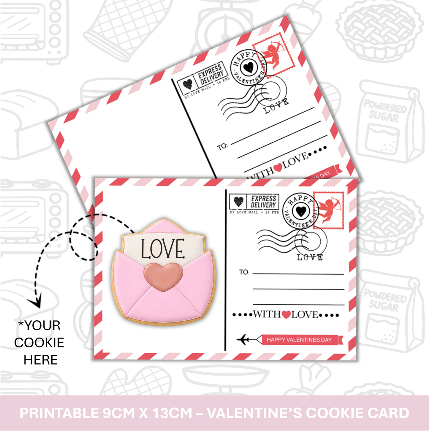488. Valentines Postcard Cookie Card Digital Download