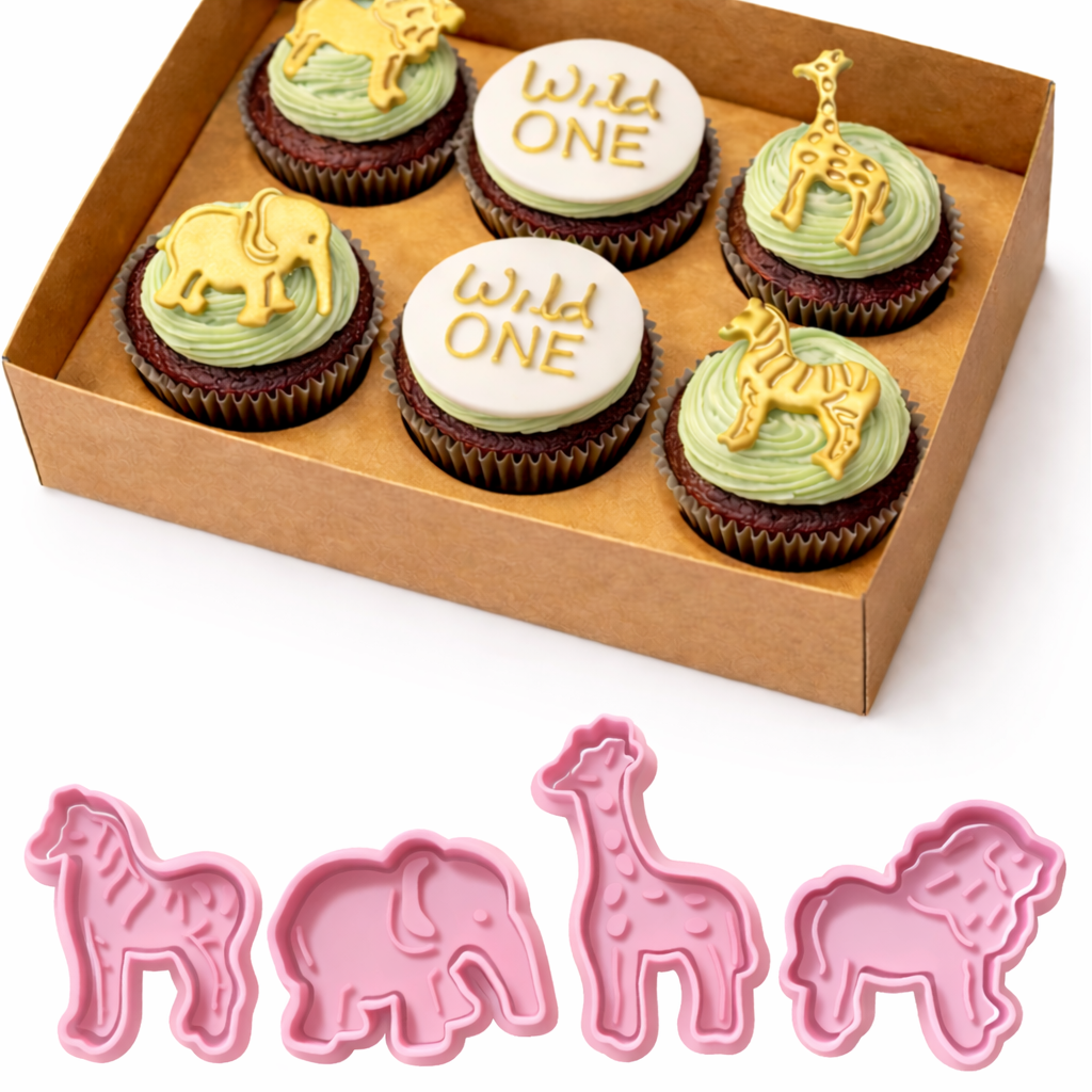 811. Safari Wild One Cupcake Cutters & Stamps (Set of 4)
