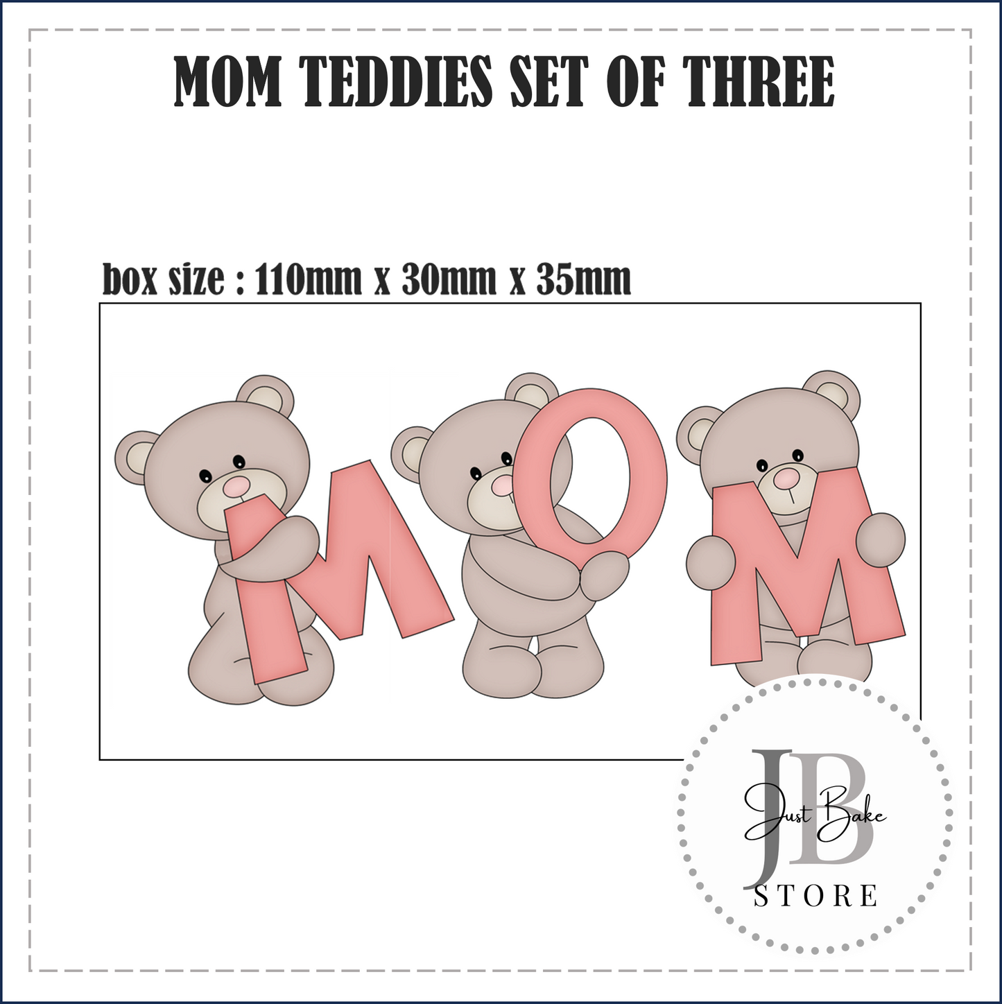 J428 - 3 PIECE MOM TEDDY COOKIE CUTTER SET