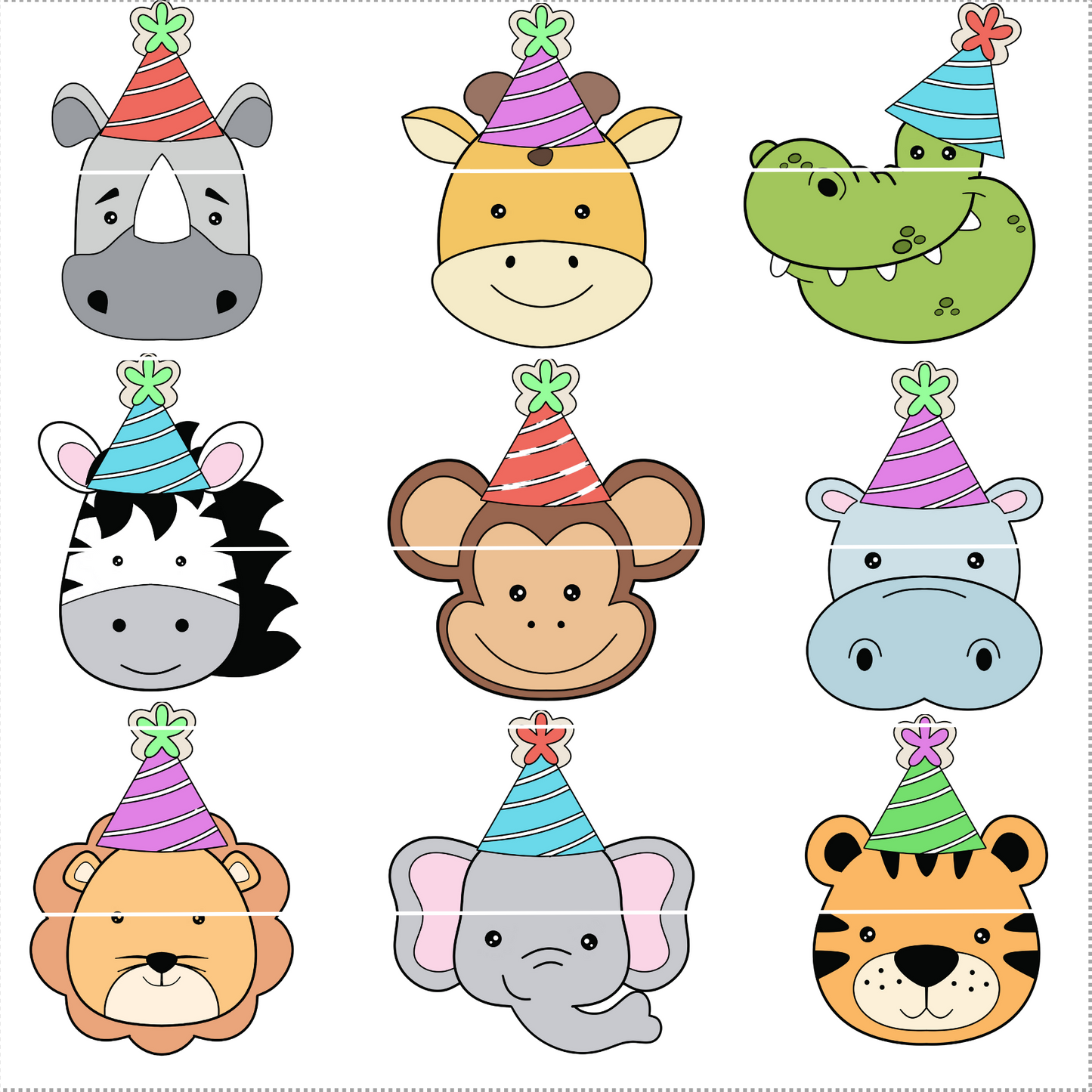 SAFARI PARTY HATS FACES - VARIOUS