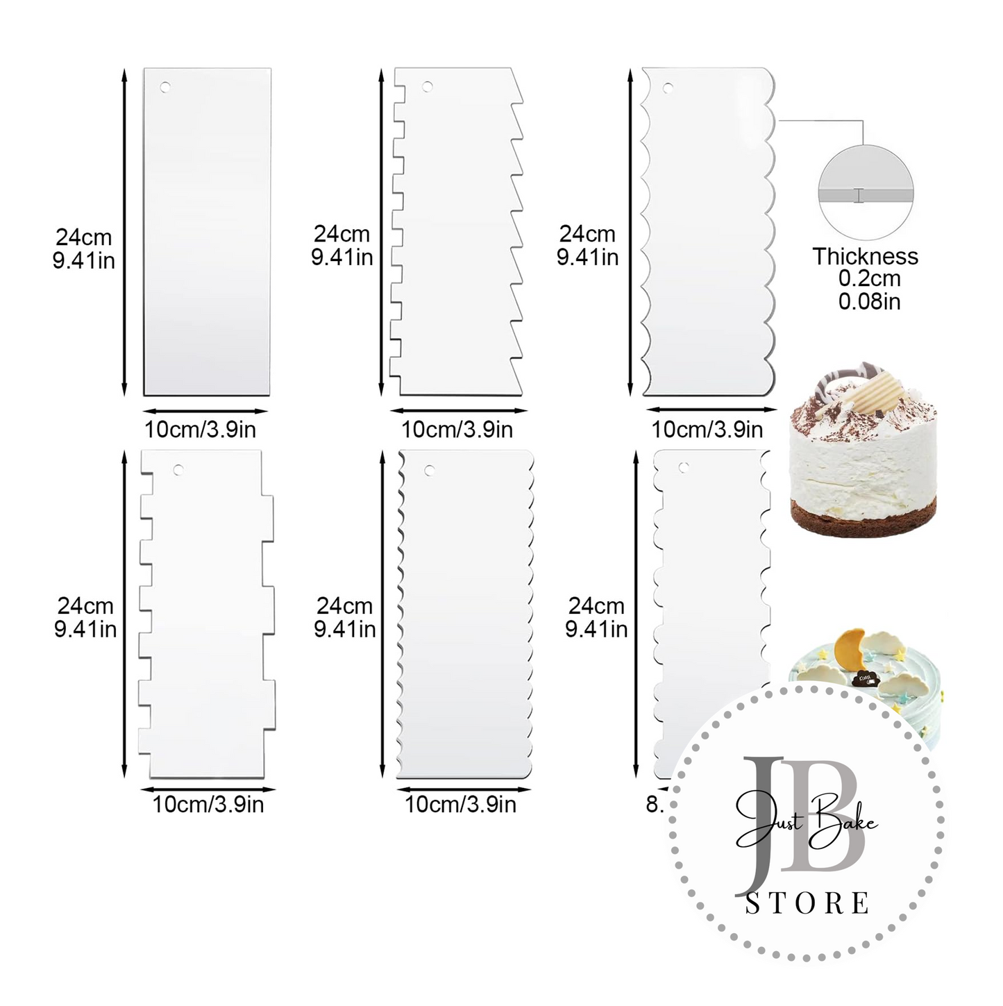 200 - 6 Piece Acrylic Cake Scrapers