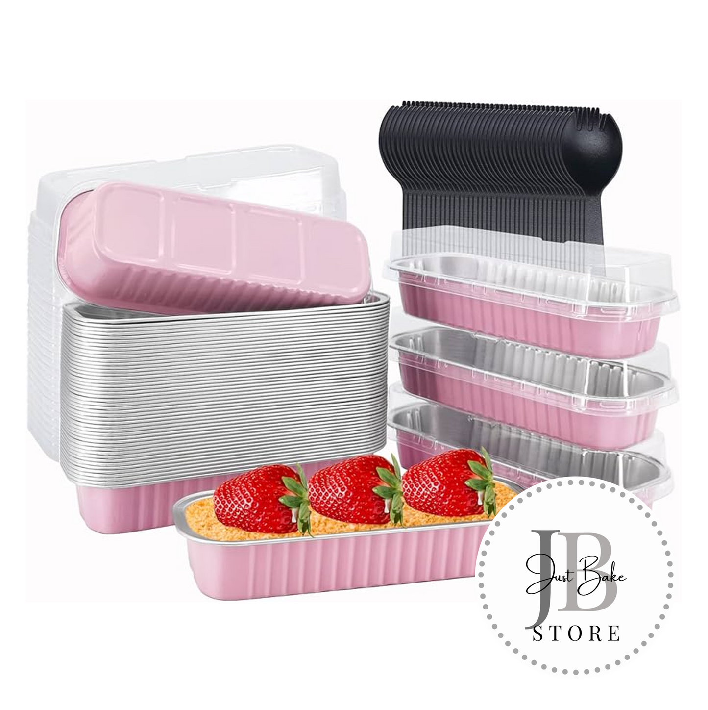 00018 - Mini Loaf Foil Baking Tray - Pink (Pack of 10 with Lids)