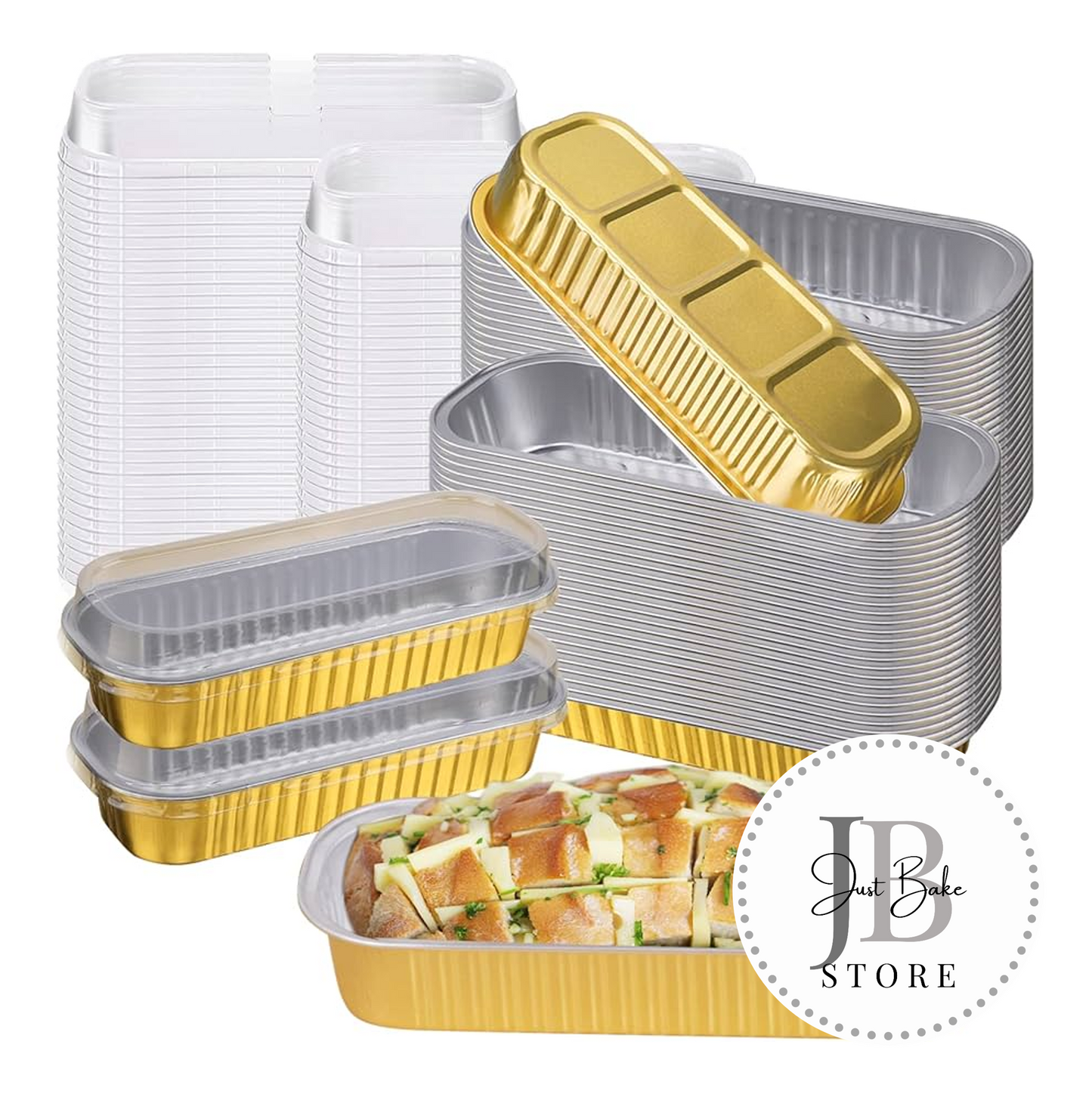 00020 - Mini Loaf Foil Baking Tray - Gold & Silver (Pack of 10 with Lids)