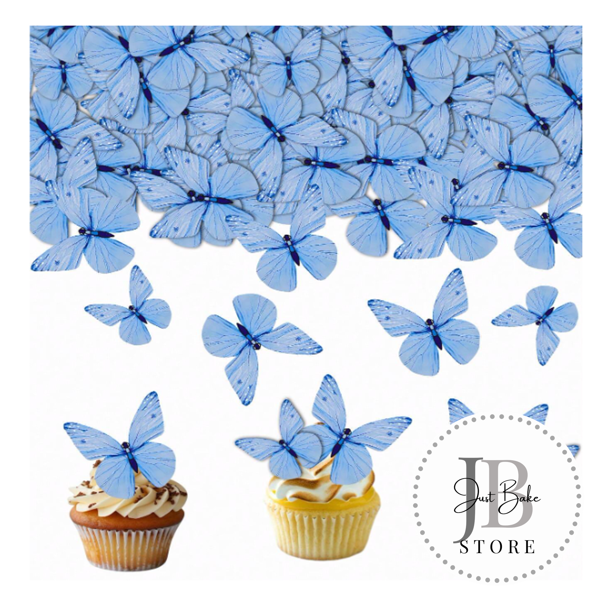 00033 – 72 Piece Blue Rice Paper Butterflies – justbakestore