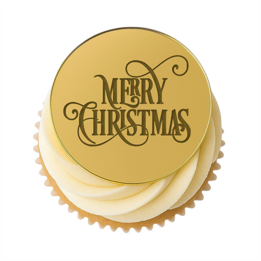 213. Merry Christmas Cupcake Discs (Packet of 3) (Available in Gold, Rose Gold, Silver)