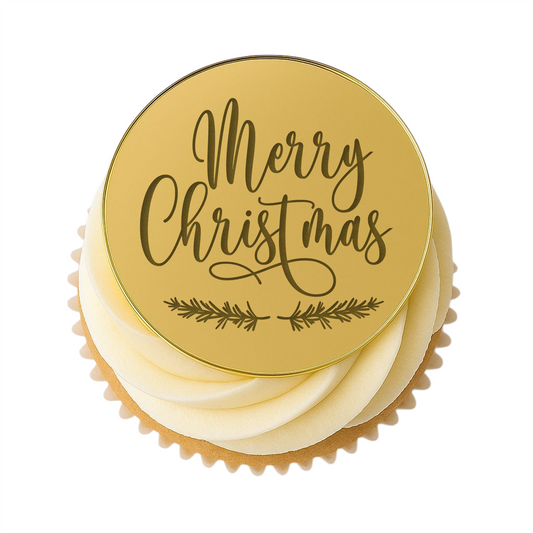214. Merry Christmas Cupcake Discs (3 per Packet) (Available in Gold, Rose Gold, Silver)