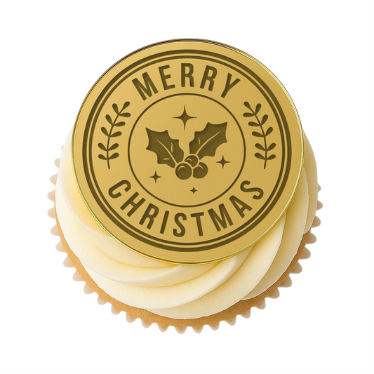 215. Merry Christmas Cupcake Discs (3 per Packet) (Available in Gold, Rose Gold, Silver)