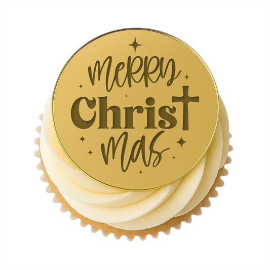 216. Merry Christmas Cupcake Discs (3 per Packet) (Available in Gold, Rose Gold, Silver)
