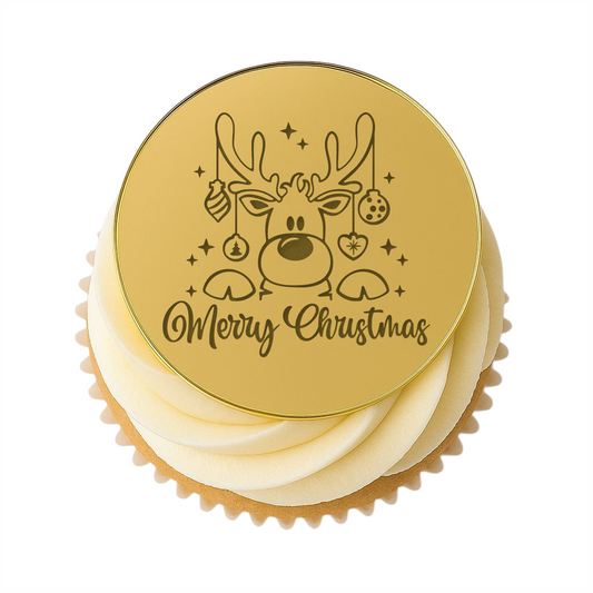 218. Merry Christmas Cupcake Discs (3 per Packet) (Available in Gold, Rose Gold, Silver)