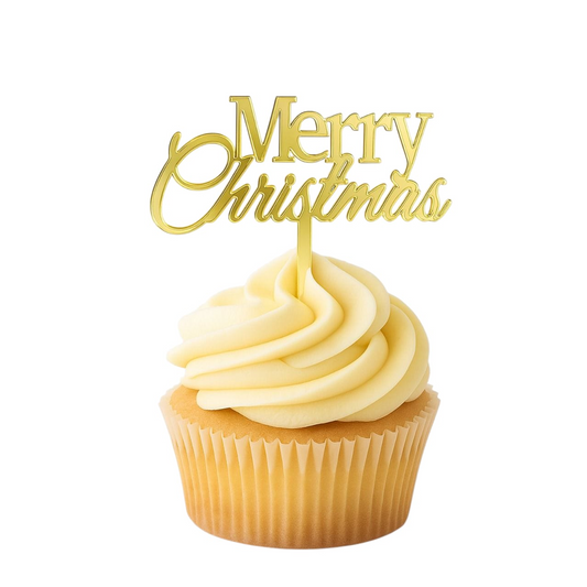 221. Merry Christmas Cupcake Topper (3 per Packet) (Available in Gold, Rose Gold, Silver)