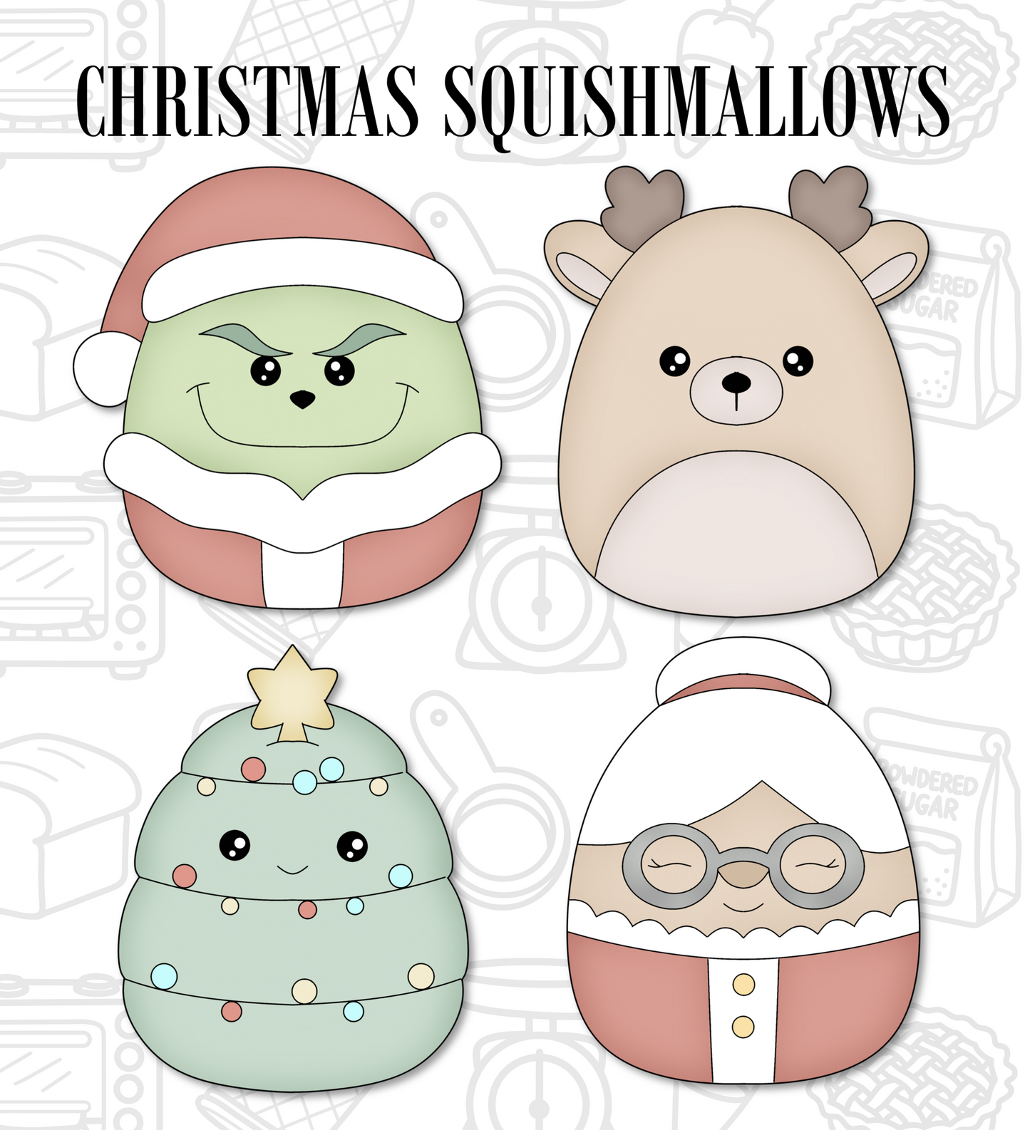 406. Christmas Squishmallow Cookie Cutter Set (Set of 4)