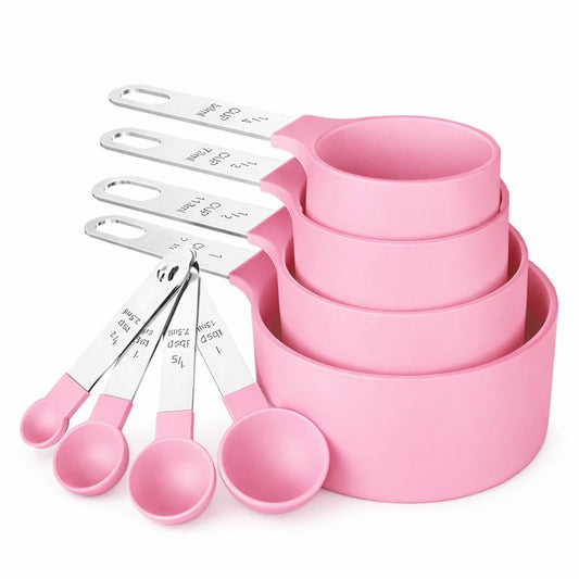 STOCK42 – 8 PIECE PINK MEASURING CUPS AND SPOONS