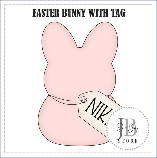 J389 - EASTER BUNNY WITH TAG COOKIE CUTTER
