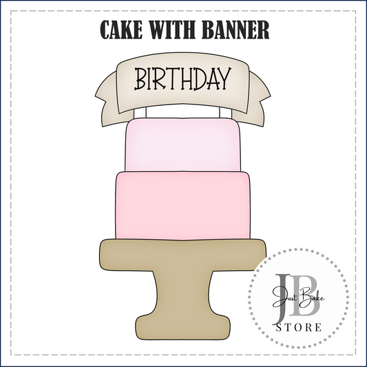 J440 - CAKE WITH BANNER COOKIE CUTTER