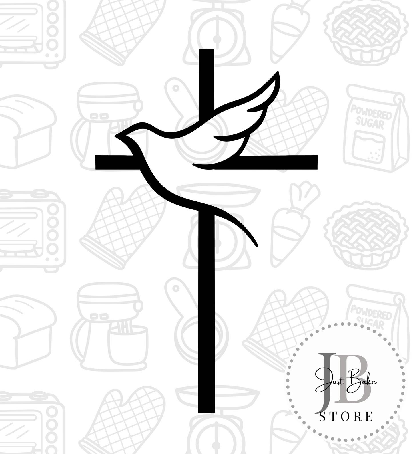 197. Acrylic Cross and Dove Cake Charm (15cm x 9cm)