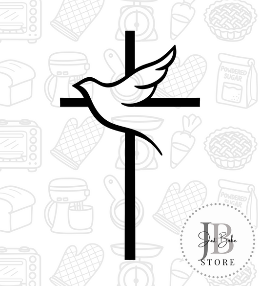 197. Acrylic Cross and Dove Cake Charm (15cm x 9cm)
